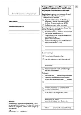 RNK Antrag auf Erlass eines Pfändungs- und Überweisungsbeschlusses wegen Geldforderungen, 9 Seiten auf 5 Blatt, A4