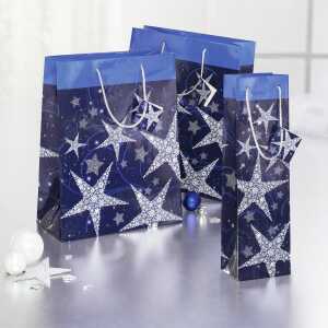 Geschenktasche SIGEL groß - blau - Sterne- 26 x 33 x 12 cm