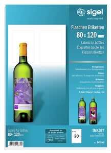 Flaschen Etiketten - hochweiß - 80 x 120 mm - 85 g/m² - 20 Etiketten