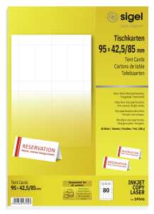 SIGEL Tischkarten - A4 - hochweiß - Edelkarton - 185 g/m² - 80 Karten