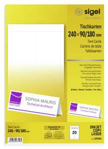 SIGEL Tischkarten - A4 - hochweiß - Edelkarton - 185 g/m² - 20 Karten