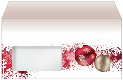 SIGEL DU040 Weihnachts-Umschlag - Weihnachtskugeln - weiß/rot - gummiert - DIN lang - 50 Umschläge