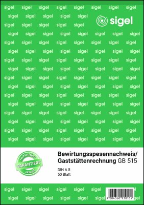 SIGEL GB515 Bewirtungsspesennachweis / Gaststättenrechnung - A5 - 1x 50 Blatt - 50 Blatt