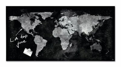 SIGEL GL270 Glas-Magnettafel Artverum - schwarz - 91 x 46 x 1,50 cm - World Map - polierte Ecken - Sicherheitsglas (ESG), Stahl - GS-geprüft