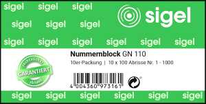 Nummernblock gelb/rosa/weiß/grün/blau 1.000 Blatt - 10 Blocks in Folie