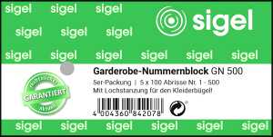 Garderobe-Nummernblock gelb/blau 500 Blatt 5 Blocks in Folie,