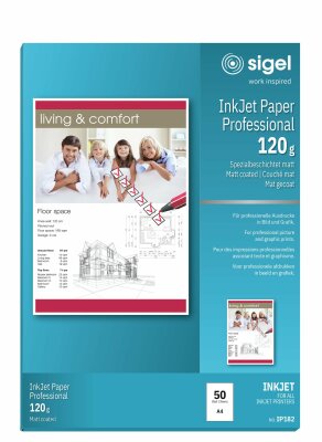 SIGEL IP182 Inkjet Papier für Präsentationen, Bewerbungen, Flyer - A4 - 50 Blatt - matt spezialbeschichtet - weiß - 120 g/m²