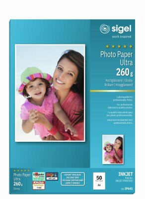 SIGEL IP641 Inkjet Fotopapier - A4 - 50 Blatt - hochglänzend - weiß - 260 g/m²