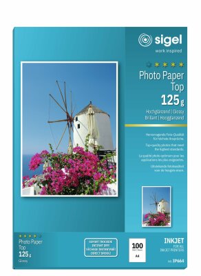 SIGEL IP664 Inkjet Fotopapier - A4 - 100 Blatt - hochglänzend - weiß - 125 g/m²