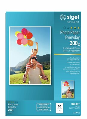 SIGEL IP711 Inkjet Fotopapier - A4 - 50 Blatt - hochglänzend - weiß - 200 g/m²