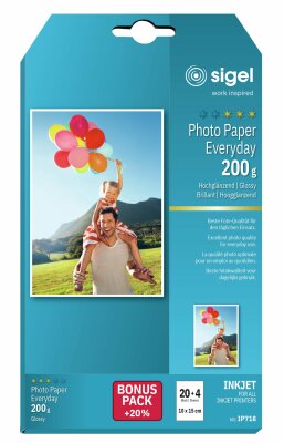 SIGEL IP718 Inkjet Fotopapier - 24 Blatt - hochglänzend - weiß - 200 g/m²