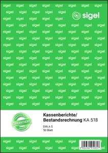 SIGEL Kassenberichte/Bestandsrechnung - A5 - 1x 50 Blatt - 50 Blatt