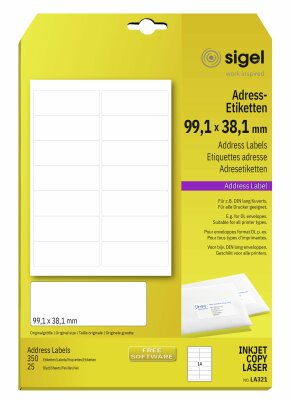 SIGEL LA321 Adress-Etiketten - weiß - 99.1 x 38,1 mm - 70 g/m² - 350 Etiketten = 25 Blatt