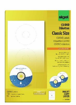 SIGEL LA526 CD-/DVD-Etiketten - weiß - 117 x 117 mm - 100 Etiketten = 50 Blatt