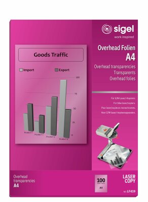 SIGEL LF419 Overhead-Folien für S/W-Laser/-Kopierer - A4 - 100 Stück