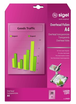 SIGEL LF619 Overhead-Folien für Farb-Kopierer, Laser-Kopierer - beidseitig bedruckbar - A4 - 20 Stück - transparent