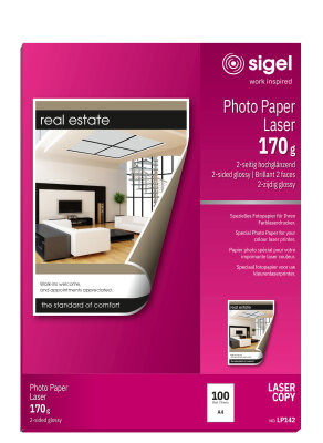 SIGEL LP142 Fotopapier für Farb-Kopierer, Laser-Kopierer - beidseitig bedruckbar - weiß - A4 - 100 Blatt - 170 g/m²