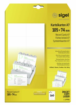 SIGEL LP701 PC-Karteikarten - A4 - weiß - Spezialkarton - 185 g/m² - 160 Stück