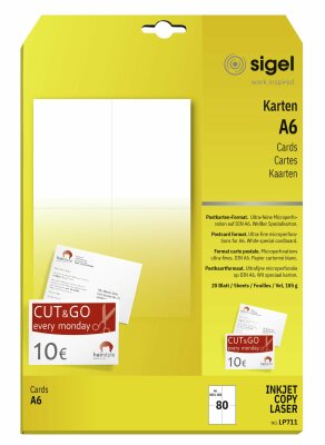 SIGEL LP711 Postkarten - A4 - weiß - Spezialpapier - 185 g/m² - 80 Karten