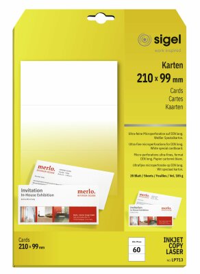 SIGEL LP713 Korrespondenz-Karten - A4 - weiß - Spezialkarton - 185 g/m² - 60 Karten