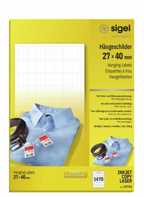 SIGEL LP715 Hängeschilder für Preisauszeichnung, Warenauszeichnung - weiß - 200 g/m² - DIN-Druckformat: A4 - Spezialpapier - 1.470 Stück