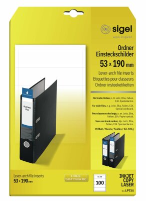 SIGEL LP734 PC-Einsteckschilder - A4 - weiß - Spezialkarton - 185 g/m² - 100 Stück