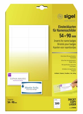 SIGEL LP898 PC-Einsteckkarten - weiß - 185 g/m² - DIN-Druckformat: A4 - 100 Karten