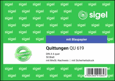 SIGEL QU619 Quittungen - A6 quer - 1x 50 Blatt - mit Blaupapier - 50 Blatt