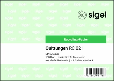 SIGEL RC021 Quittungen - A6 quer - 1x 100 Blatt - mit Blaupapier -