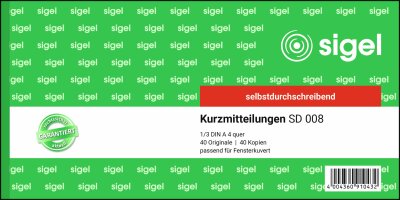 SIGEL SD008 Kurzmitteilungen - 1/3 A4 quer - 2x 40 Blatt - selbstdurchschreibend - 40 Sätze