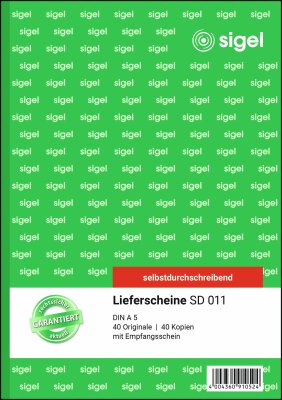 SIGEL SD011 Lieferscheine - A5 - 2x 40 Blatt - selbstdurchschreibend - 40 Sätze