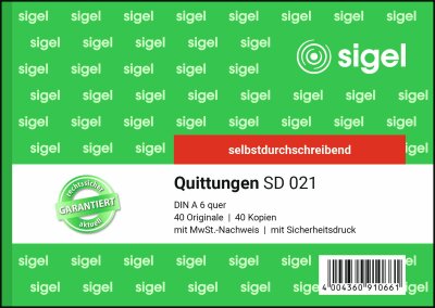 SIGEL SD021 Quittungen - A6 quer - 2x 40 Blatt - selbstdurchschreibend - 40 Sätze