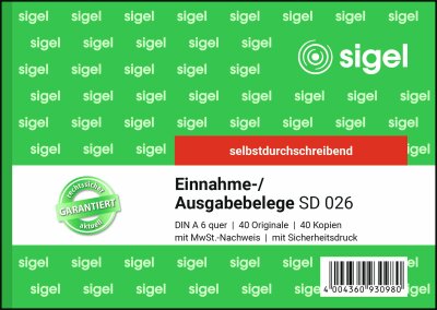 SIGEL SD026 Ausgabe-/Einnahmebelege - A6 quer - 2x 40 Blatt - selbstdurchschreibend - 40 Sätze