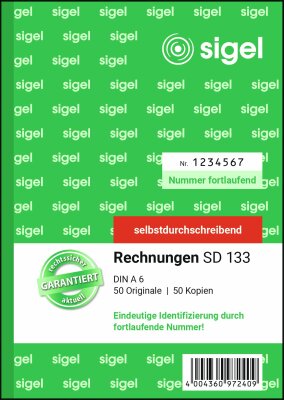 SIGEL SD133 Rechnungen - fortlaufend nummeriert - A6 - 2x 50 Blatt - selbstdurchschreibend - 50 Sätze