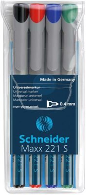 Schneider Universalmarker Maxx 221 S non-per. Etui 4 Stück sortiert