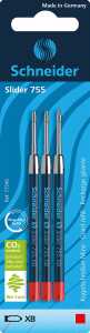 Schneider Kugelschreiber Mine Slider 755 XB rot, Blisterkarte mit 3 Stück