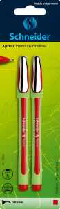 Schneider Premium-Fineliner Xpress rot, Blisterkarte mit 2 Stück