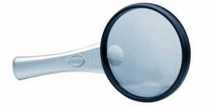 Leselupe, Ø 88 mm, 2 LED-Lampen, 3 x LR1130-Batterien exkl., Vergrößerung 2,5- & 4-fach