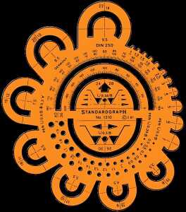 Standardgraph Abrundungsschablone mit Winkelmesser, Radien 0,5-40 mm
