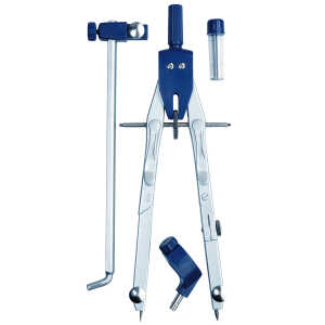 Schnellverstellzirkel, silberfarben, Mittelradspindel, 2 asymm. Knie,