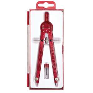 Geometriezirkel, Rot, Länge 165 mm, Zahnradführung, max. Kreis-Ø 360 mm, in Plastikbox