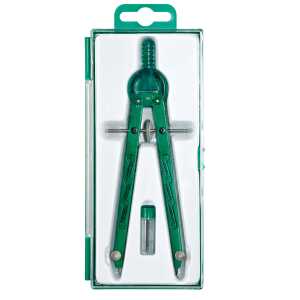Geometriezirkel, Grün, Länge 165 mm, Zahnradführung, max. Kreis-Ø 360 mm, in Plastikbox