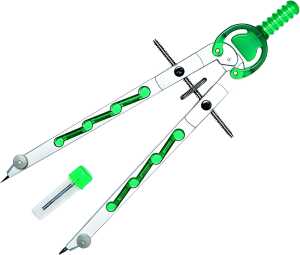 Geometriezirkel, silberfarben-Grün, Länge 165 mm, Zahnradführung, max. Kreis-Ø 360 mm, in Plastikbox