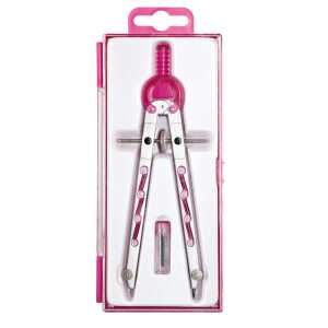 Geometriezirkel, silberfarben-Rosa, Länge 165 mm, Zahnradführung, max. Kreis-Ø 360 mm, in Plastikbox