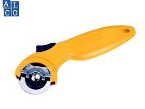 Rollmesser, 165 mm, Klinge Ø 45 mm, aus rostfreiem Edelstahl; blau/weiß