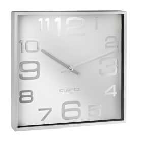 Wanduhr, quadratisch, silberfarben, Zifferblatt Weiß, exkl. Batterie, (B/T/H) 28,3/4,1/28,3 cm