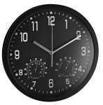 Wanduhr, rund, Schwarz, mit Thermometer & Hygrometer,...