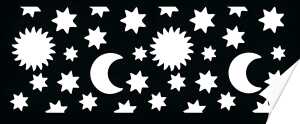 Laternen-Zuschnitt Sonne - Mond - Sterne schwarz/weiss mit Ausschnitt