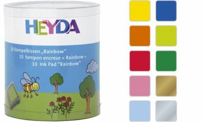 HEYDA 204888470 Stempelkissen-Set Mini Rainbow 3 x 3 cm gelb orange rot pink lila blau dunkelblau türkis apfelgrün dunkelgrün