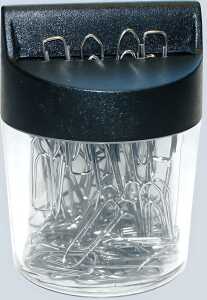 Magnetdose, rund, klar, schwarzer Deckel, Ø 58 mm x 80 mm, inkl. 100 Briefklammern, 26 mm, vernickelt